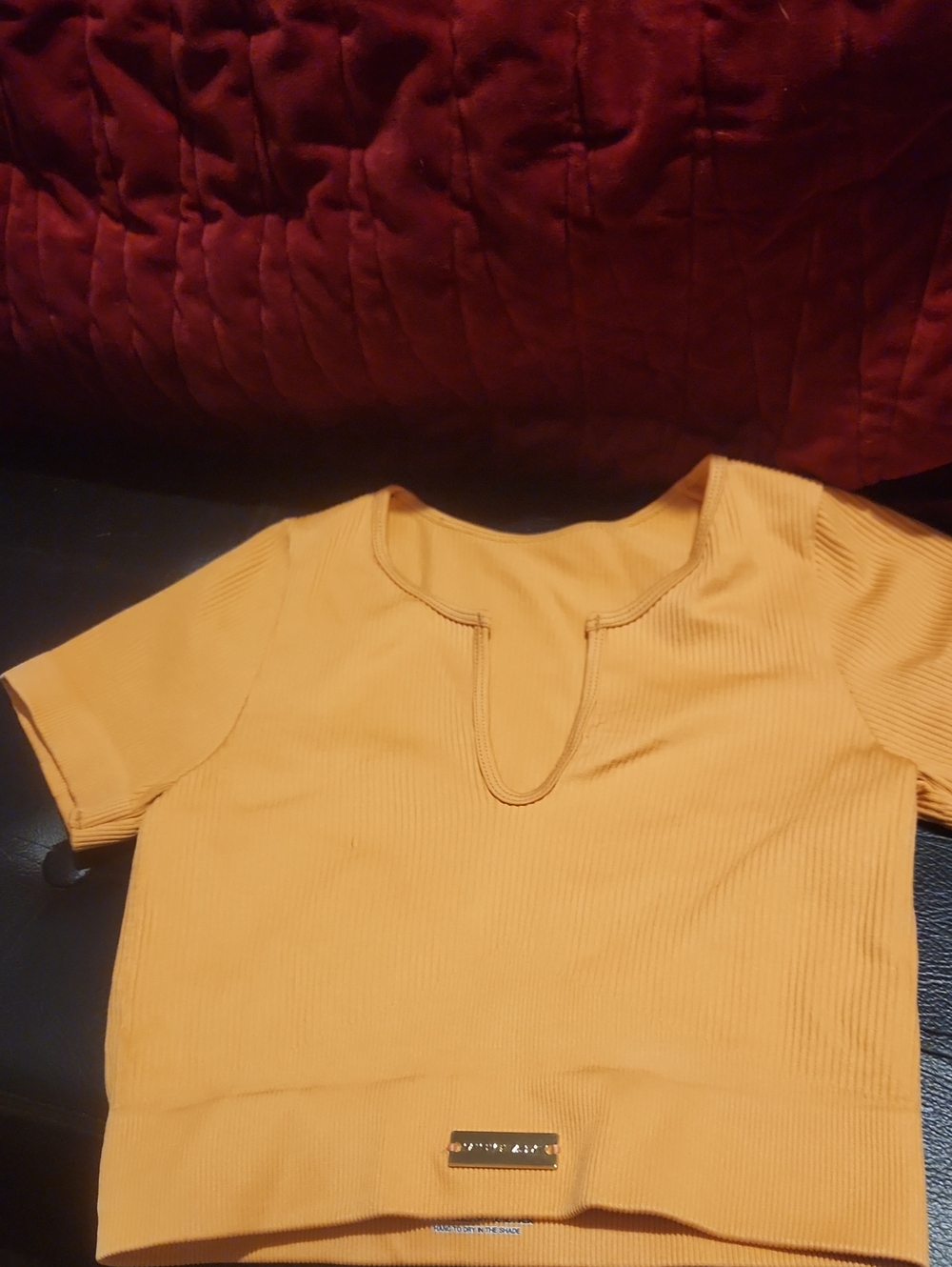 Women's Orange Ribbed Short Sleeve Top